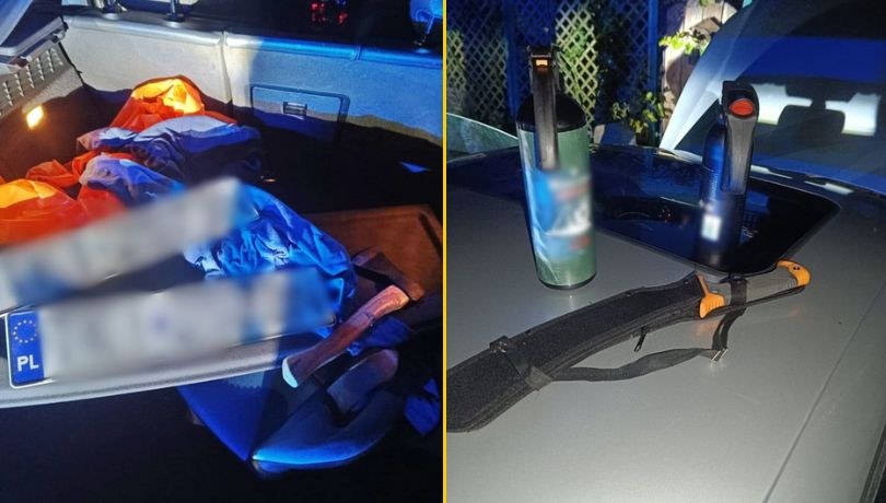 Kierowca bmw przewoził w aucie miedzy innymi maczetę i siekierę /Policja Podkarpacka /