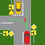 Kierowca czerwonego auta powinien włączyć lewy czy prawy kierunkowskaz? 