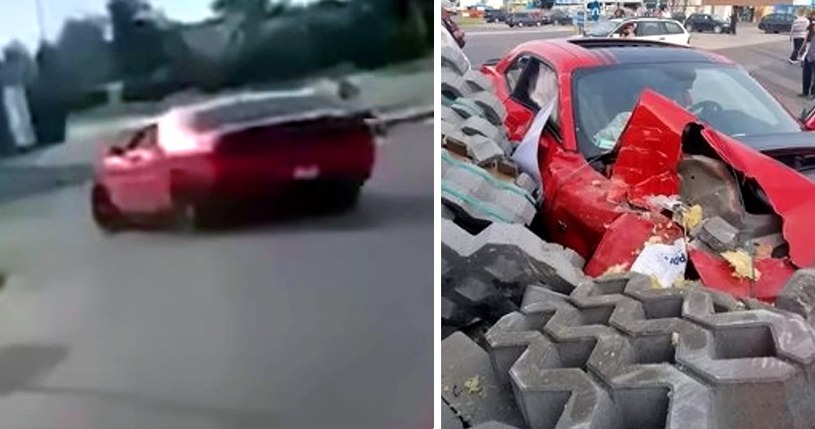 Kierowca Dodge'a Challengera chciał popisać się driftowaniem na parkingu. Nie wyszło / fot. YouTube/Stop Pirat /