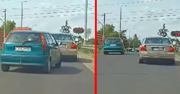 Kierowca Fiata Punto wjechał na tory pomimo czerwonego światła i opuszczonych rogatek / fot. Policja; TuOlawa.pl /