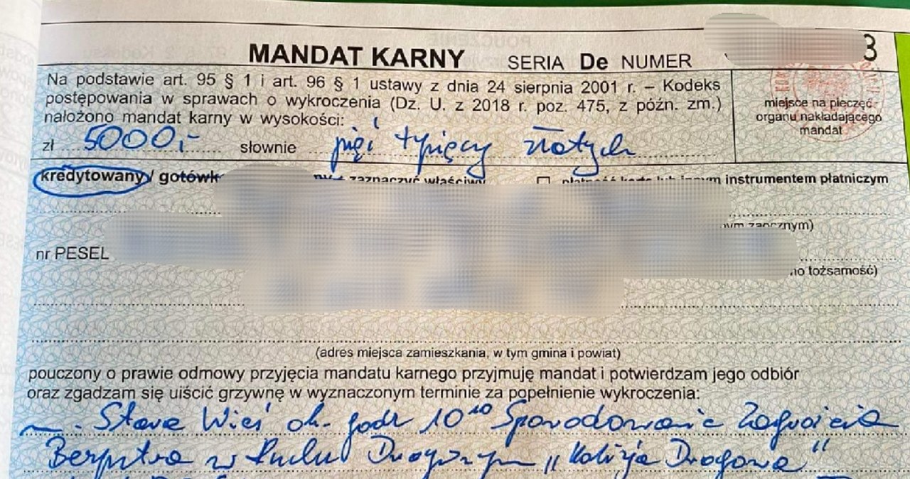 Kierowca Opla ukarany został mandatem w wysokości 5000 zł oraz 6 punktami karnymi /Policja /Informacja prasowa