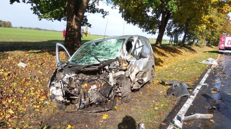 Kierowca Peugeota został ranny / Fot: Straż Pożarna /Informacja prasowa