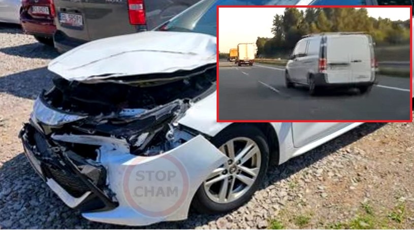 Kierowca Toyoty stracił panowanie nad samochodem po tym, jak Mercedes chciał wjechać na jego pas /YouTube/STOPcham /