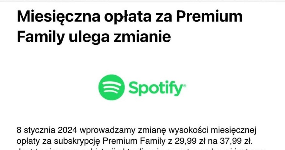 Klienci Spotify otrzymują maile o nowych cennikach /interia /