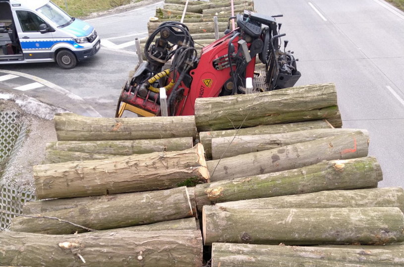 Kłody drewna na samochodzie nie zostały w ogóle zabezpieczone /Policja