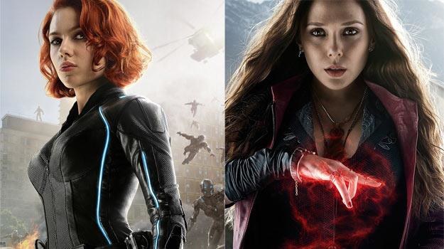 Kobiety w "Avengersach": Scarlett Johansson (Natasha Romanoff) i Elizabeth Olsen (Wanda Maximoff) /materiały dystrybutora