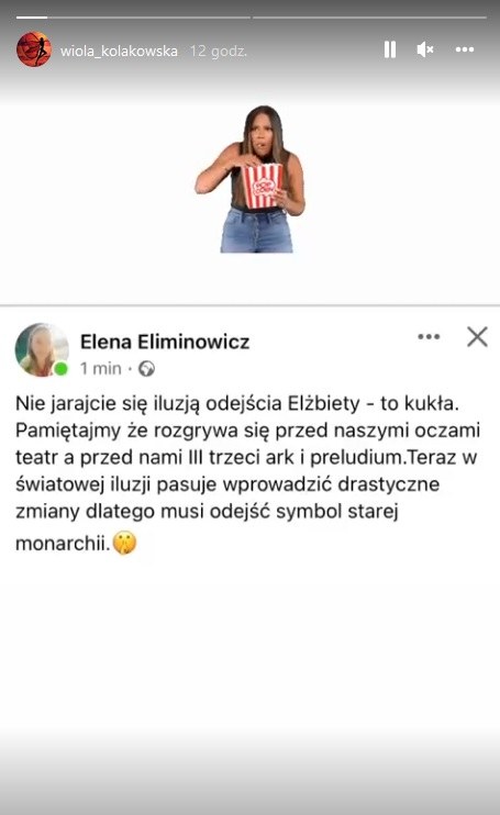 Kołakowska udostępniła wpis o królowej Elżbiecie II /www.instagram.com/wiola_kolakowska /Instagram