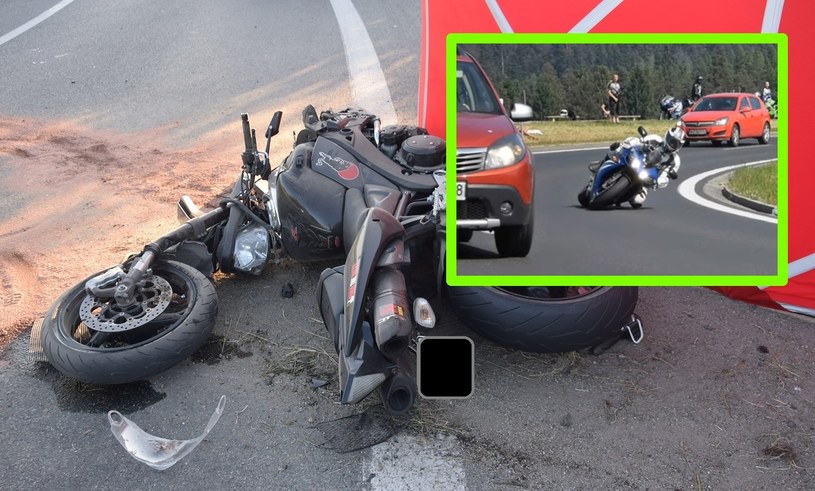 Kolejny motocyklista zginął w Chabówce na "Patelniach". / fot: KPP Nowy Targ/screen: YouTube/Patelnie Chabówka /