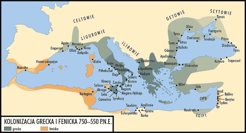 Kolonizacja grecka i fenicka 750-550 p.n.e. /Encyklopedia Internautica