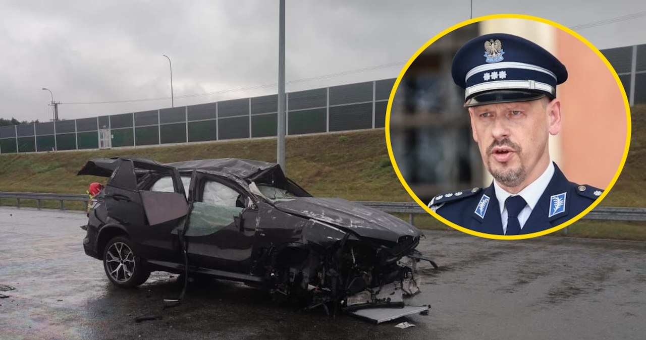 Komendant wyszedł z dachowania tylko ze stłuczonym żebrem. Wszyscy policjanci jadący BMW X5 mogą mówić o olbrzymim szczęściu / Fot: Mariusz Gierwszewski/Twitter / Tomasz Jastrzembowski/EastNews /materiały prasowe