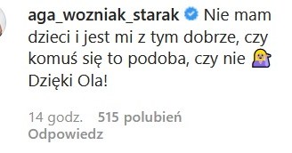 Komentarz Agnieszki Woźniak-Starak pod postem Oli Kwaśniewskiej /Instagram