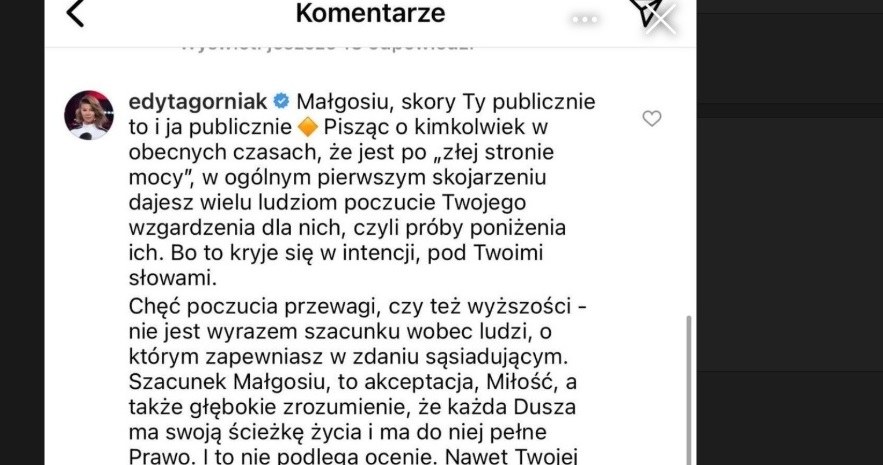 Komentarz Edyty pod postem Rozenek /Instagram