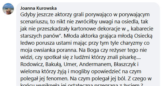Komentarz Joanny Kurowskiej pod postem Ilony Łepkowskiej /materiały prasowe