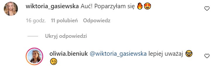 Komentarz pod postem Bieniuk na IG @oliwia.bieniuk/ /Instagram