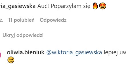 Komentarz pod postem Bieniuk na IG @oliwia.bieniuk/ /Instagram