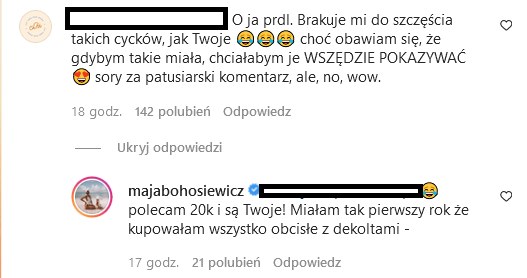 Komentarze na profilu Bohosiewicz @majabohosiewicz/ /Instagram