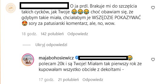 Komentarze na profilu Bohosiewicz @majabohosiewicz/ /Instagram