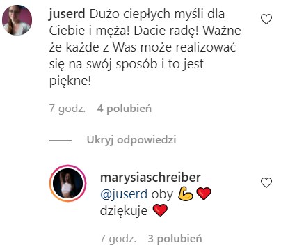 Komentarze pod postem Marianny Schreiber https://www.instagram.com/marysiaschreiber/ /Instagram