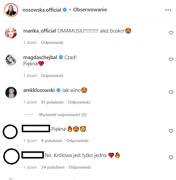 Komentarze pod postem Nosowskiej na IG @nosowska.official /Instagram