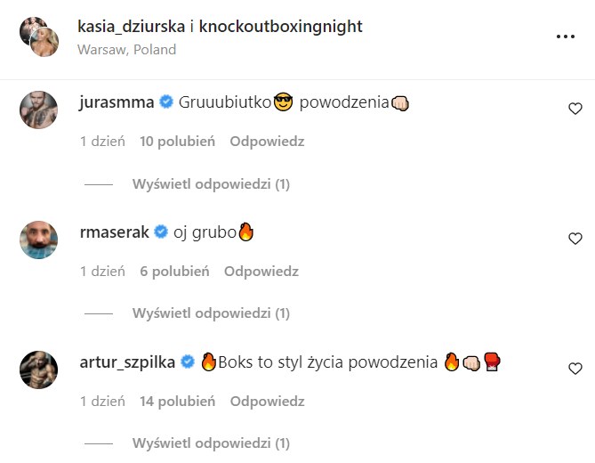 Komentarze pod wpisem Kasi Dziurskiej na IG @kasia_dziurska/ /Instagram