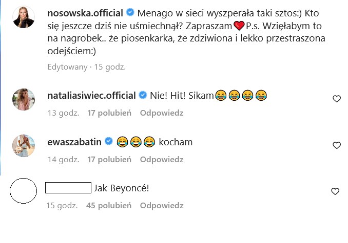 Komentarze pod wpisem Kasi Nosowskiej na IG @nosowska.official/ /Instagram