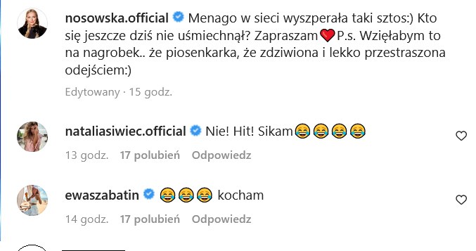 Komentarze pod wpisem Kasi Nosowskiej na IG @nosowska.official/ /Instagram