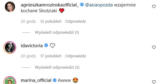 Komentarze pod zdjęciem na profilu Joanny Opozdy @asiaopozda/ /Instagram