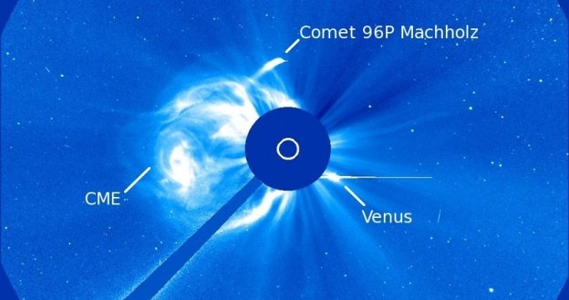 Kometa 96P Machholz krąży wokół Słońca. SOHO zaoibserwowała ją już 3 razy.   Fot. NASA /materiały prasowe