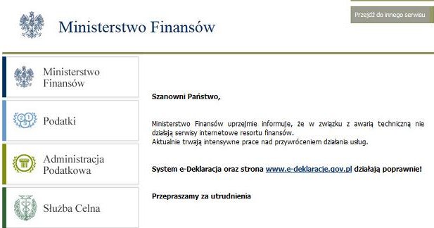 Komunikat na stronie Ministerstwa Finansów /MF