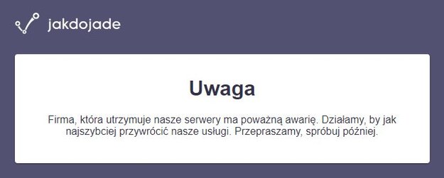 Komunikat o awarii zamieszczony przez serwis jakdojade.pl /jakdojade.pl /Zrzut ekranu