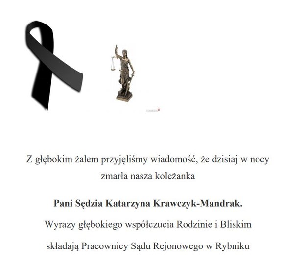 Komunikat zamieszczony na stronie Sądu Rejonowego w Rybniku /Zrzut ekranu