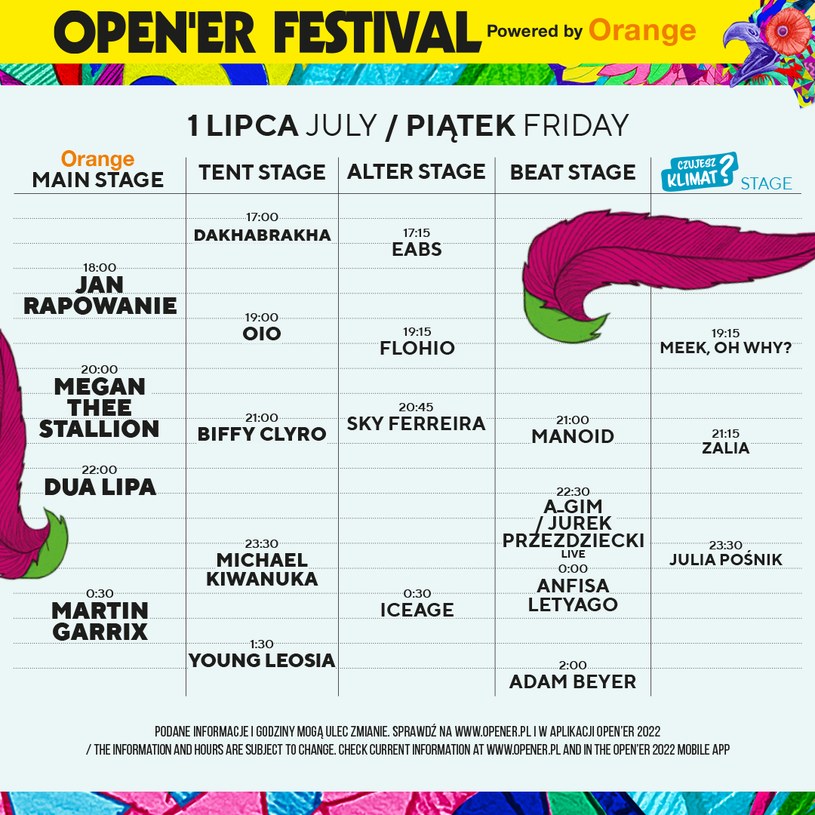 Koncerty na Open'er Festival 2022 1 lipca /materiały prasowe