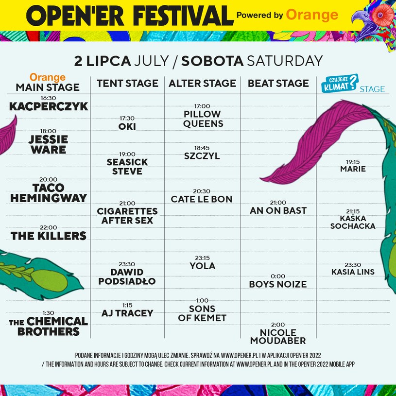 Koncerty na Open'er Festival 2022 2 lipca /materiały prasowe