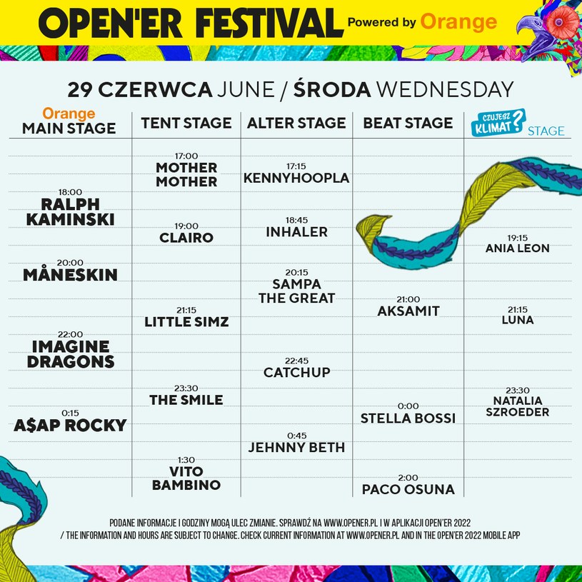 Koncerty na Open'er Festival 2022 29 czerwca /materiały prasowe