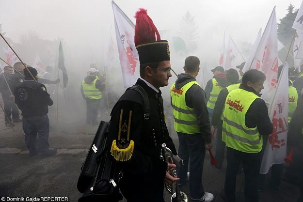 Kopalnia Pokój (należy do KW) w Rudzie Śląskiej, protest górników. Fot. Dominik Gajda /Reporter