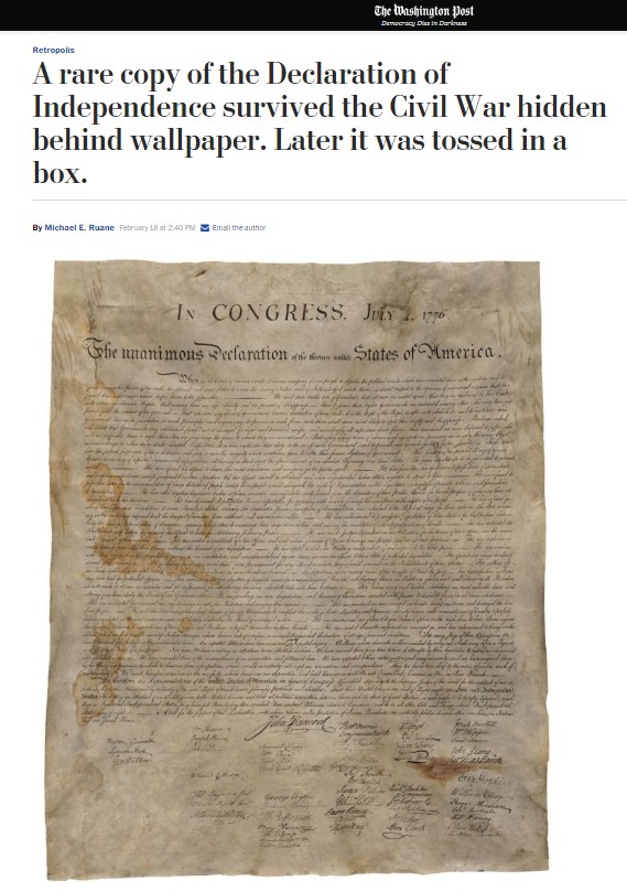 Kopia Deklaracji Niepodległości z lat 20. XIX wieku /washingtonpost.com /
