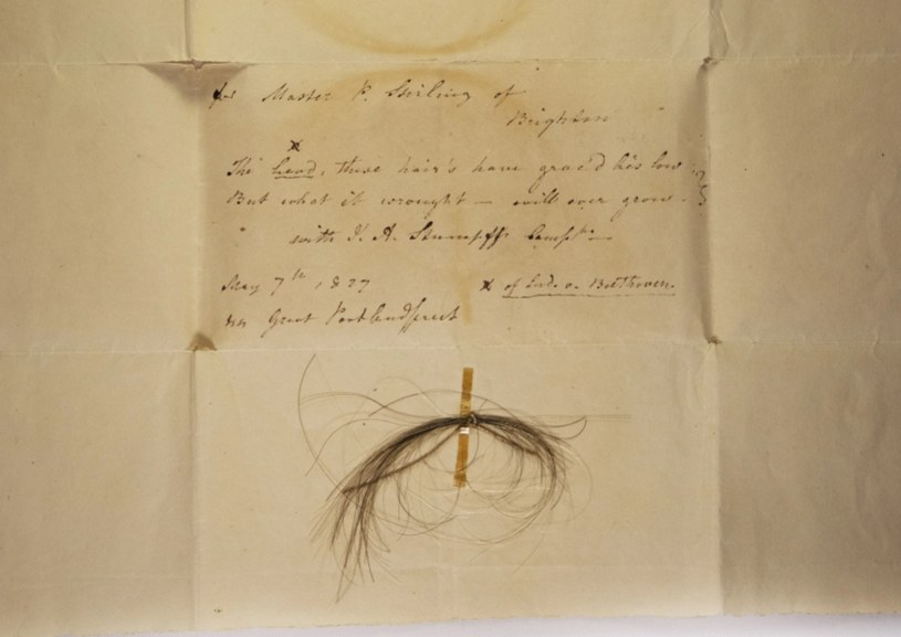 Kosmyk włosów, z którego zsekwencjonowano cały genom Beethovena, z zapiskami poprzedniego właściciela Patricka Stirlinga /Kevin Brown. /materiały prasowe