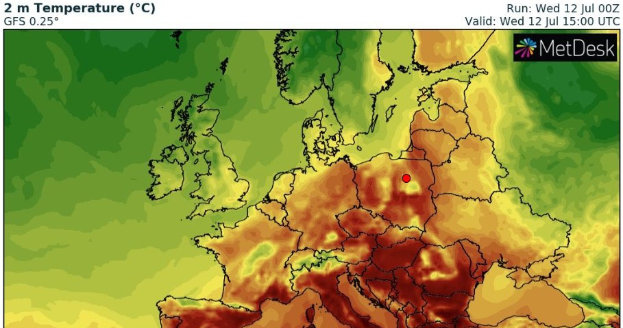 Kraje południa Europy ostrzegają obywateli przed falami upałów /wxcharts /