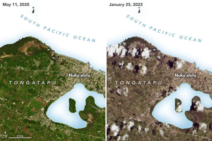 Krajobraz Tongatapu zmienił się nie do poznania /NASA Earth Observatory /NASA