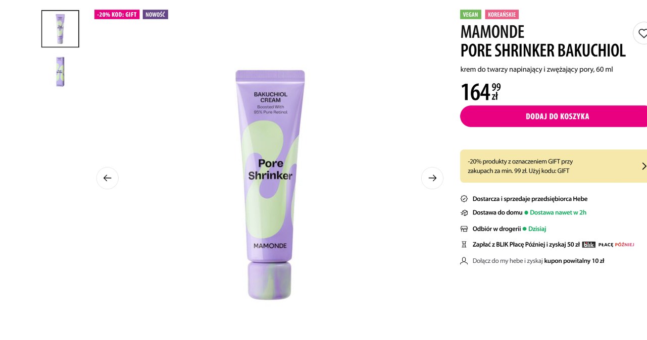 Krem Pore Shrinker Bakuchiol w Hebe /Hebe/screenshot /INTERIA.PL