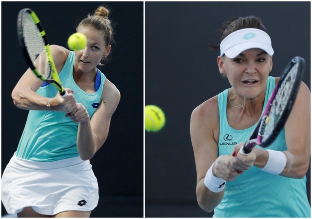 Kristyna Pliskova i Agnieszka Radwańska w meczu pierwszej rundy Australian Open /Mast Irham /PAP/EPA
