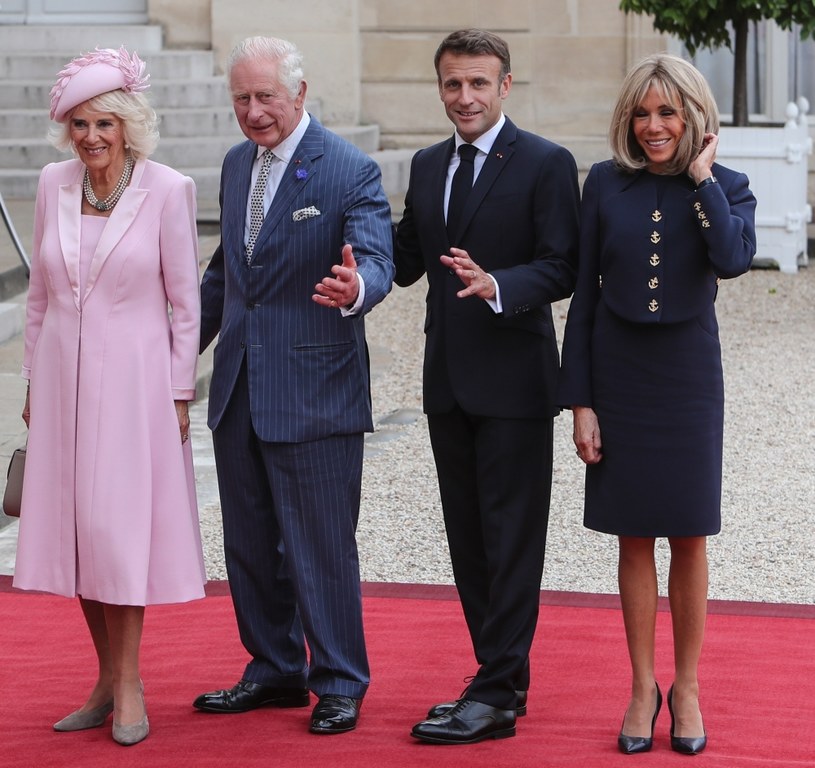 Królowa Camilla, Karol III, Emmanuel Macron, Brigitte Macron /Samir Hussein - Pool/WireImage /Getty Images