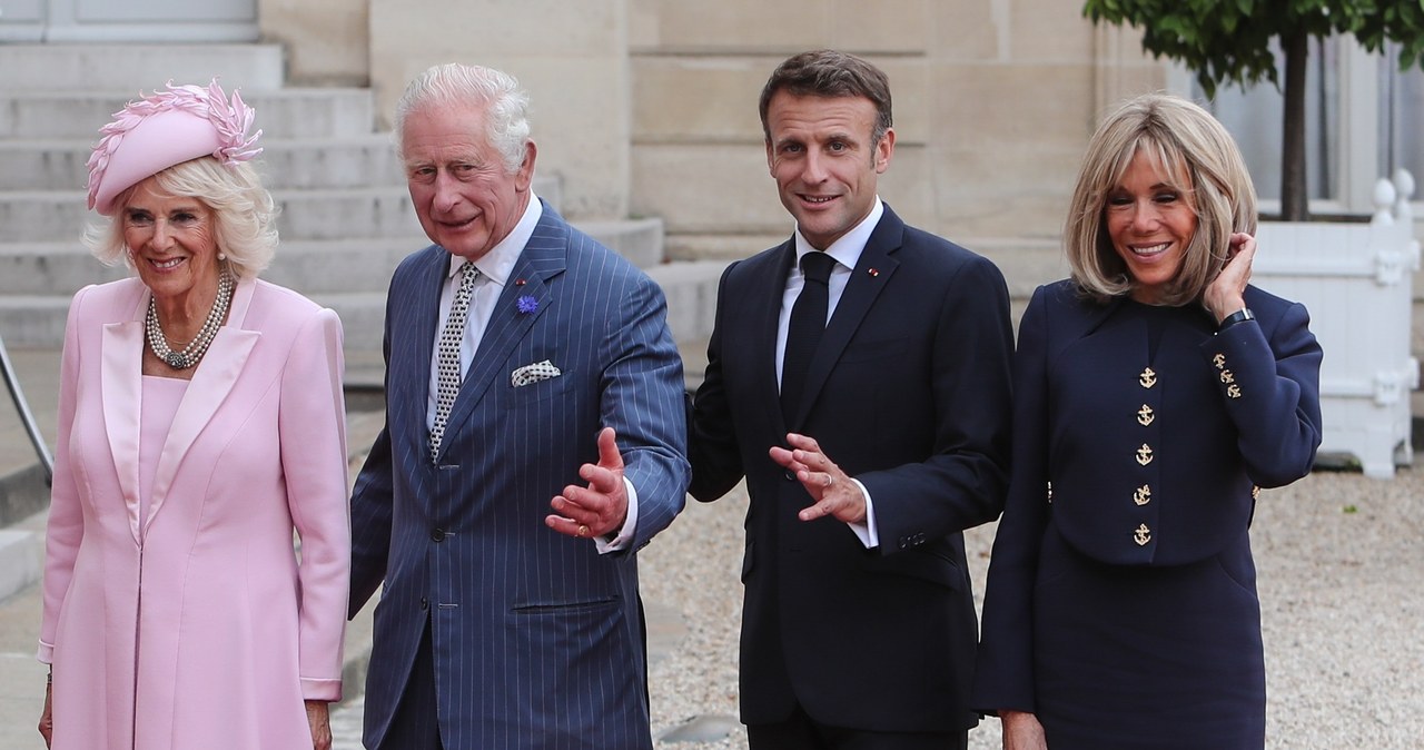 Królowa Camilla, Karol III, Emmanuel Macron, Brigitte Macron /Samir Hussein - Pool/WireImage /Getty Images