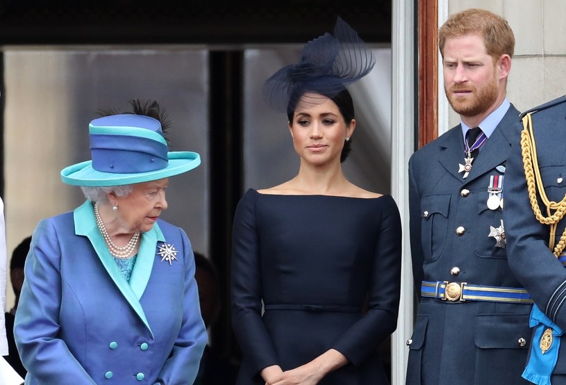 Królowa Elżbieta II,  książę Harry i Meghan Markle /Getty Images