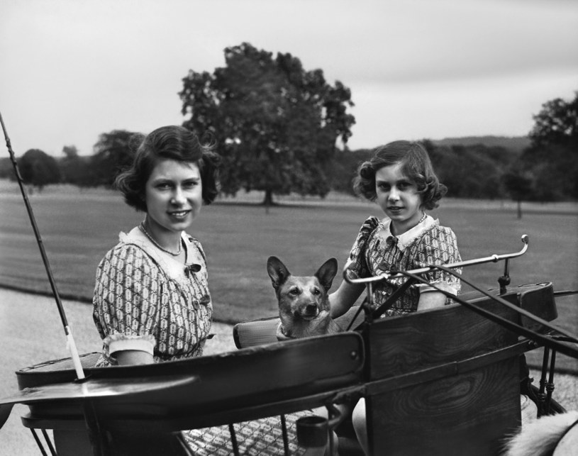 Królowa Elżbieta II wraz ze swoją siostrą Małgorzatą i psem corgi /Cinetext/Morgon/Mary Evans Picture Library/East News /East News