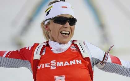 Krystyna Pałka na mecie biathlonowych mistrzostw świata na Morawach /FILIP SINGER /PAP/EPA