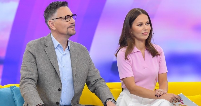 Krzysztof Ibisz i Paulina Sykut Jeżyna w studiu "halo, tu polsat" /Piętka Mieszko /AKPA