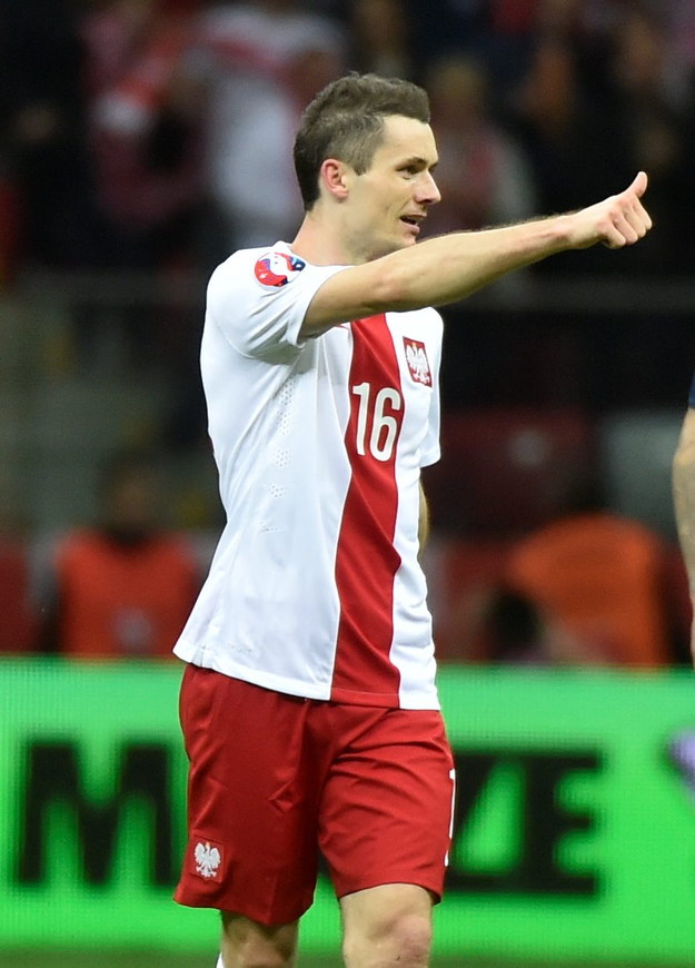 Krzysztof Mączyński cieszy się ze strzelenia bramki na 1:0 w meczu ze Szkocją /Bartłomiej Zborowski /PAP