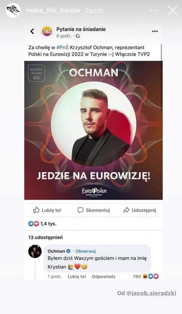 "Krzysztof" Ochman w "Pytaniu na śniadanie" /Facebook