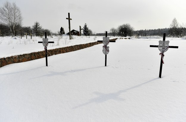 Krzyże na symbolicznych mogiłach przy pomniku upamiętniającym mord mieszkańców polskiej miejscowości Huta Pieniacka na Ukrainie /Darek Delmanowicz /PAP